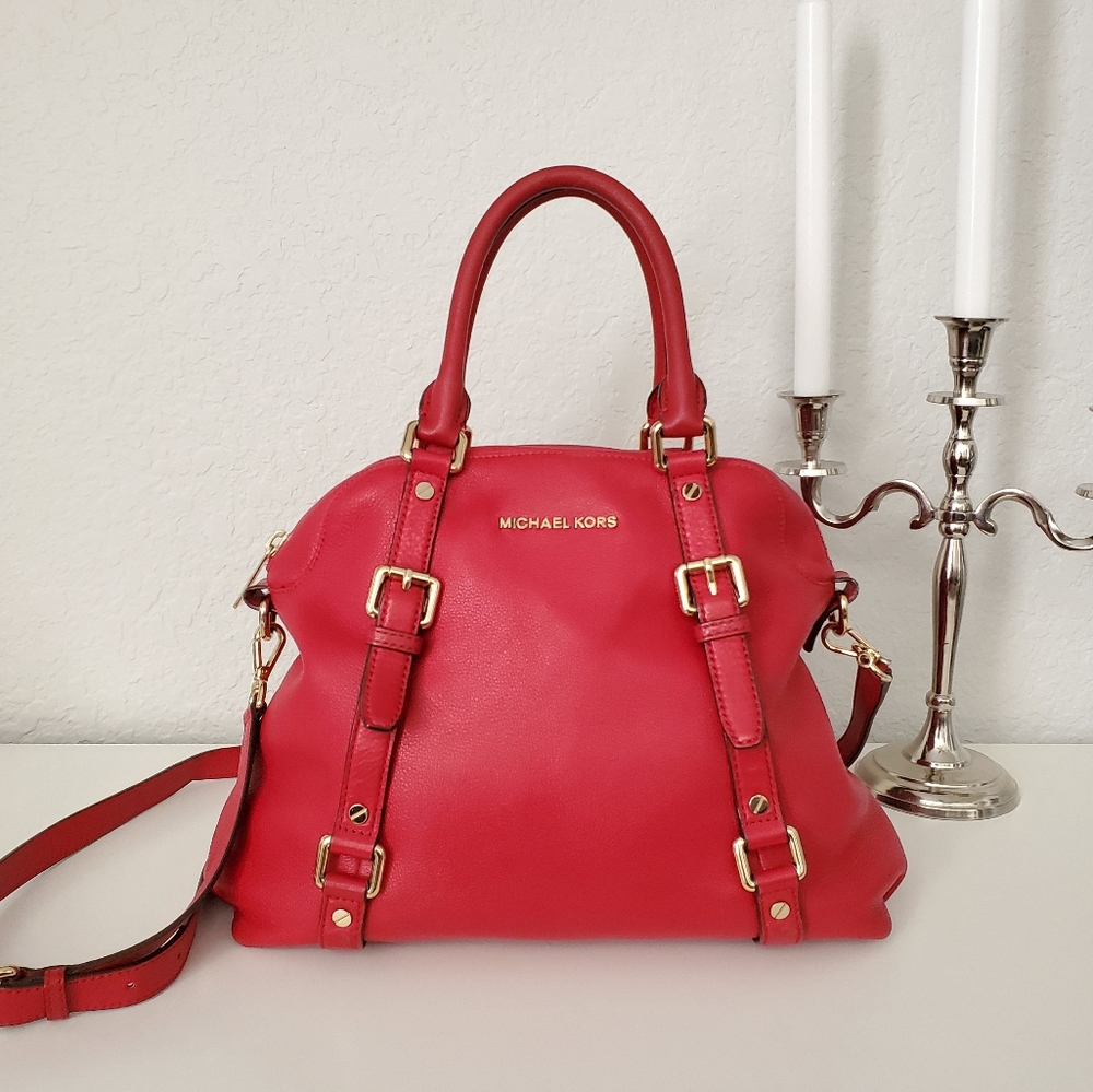 Michael Kors ❤ Red Leather Bowling Satchel